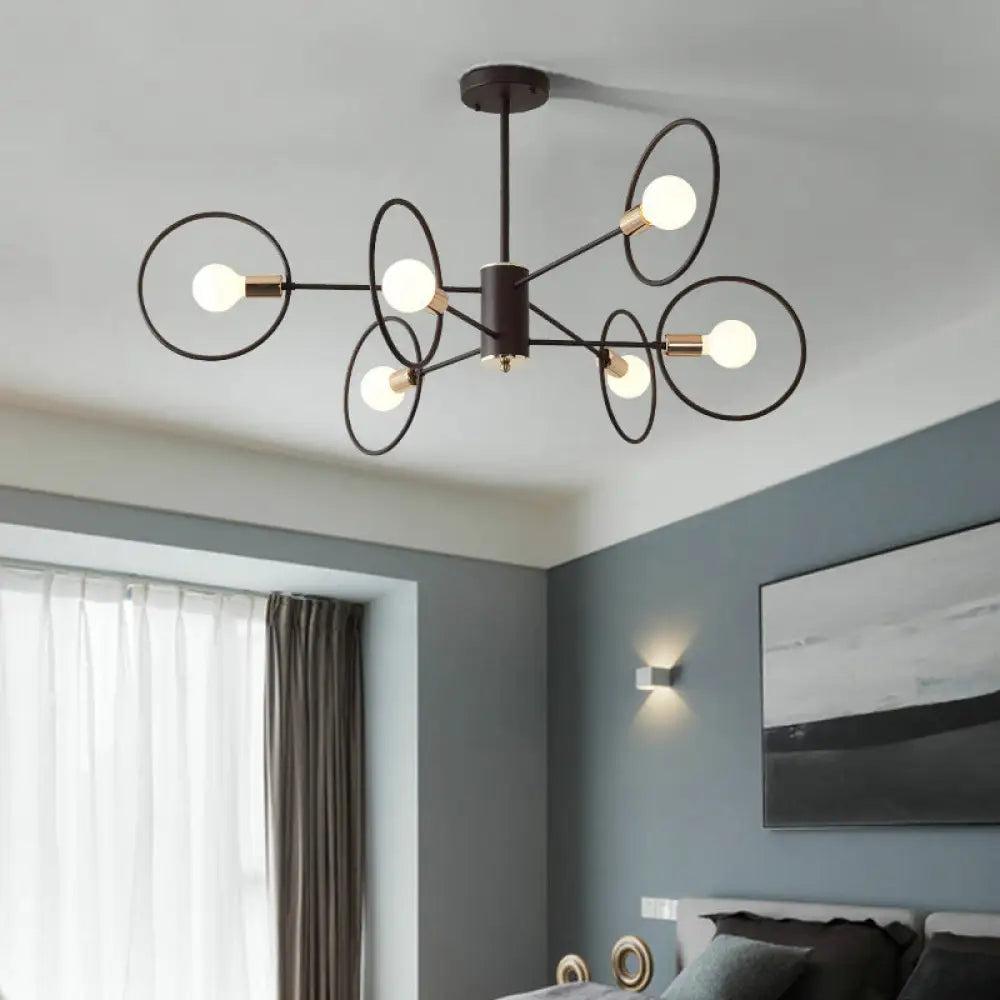 6/8/12-Head Tiered Circle Pendant Chandelier - Loft Style Coffee Iron Ceiling Light For Living Room