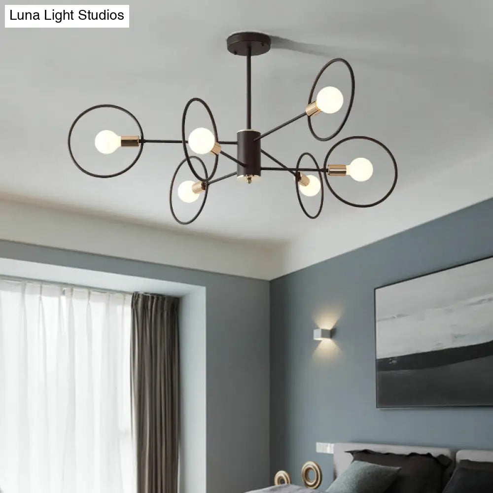 6/8/12-Head Tiered Circle Pendant Chandelier - Loft Style Coffee Iron Ceiling Light For Living Room