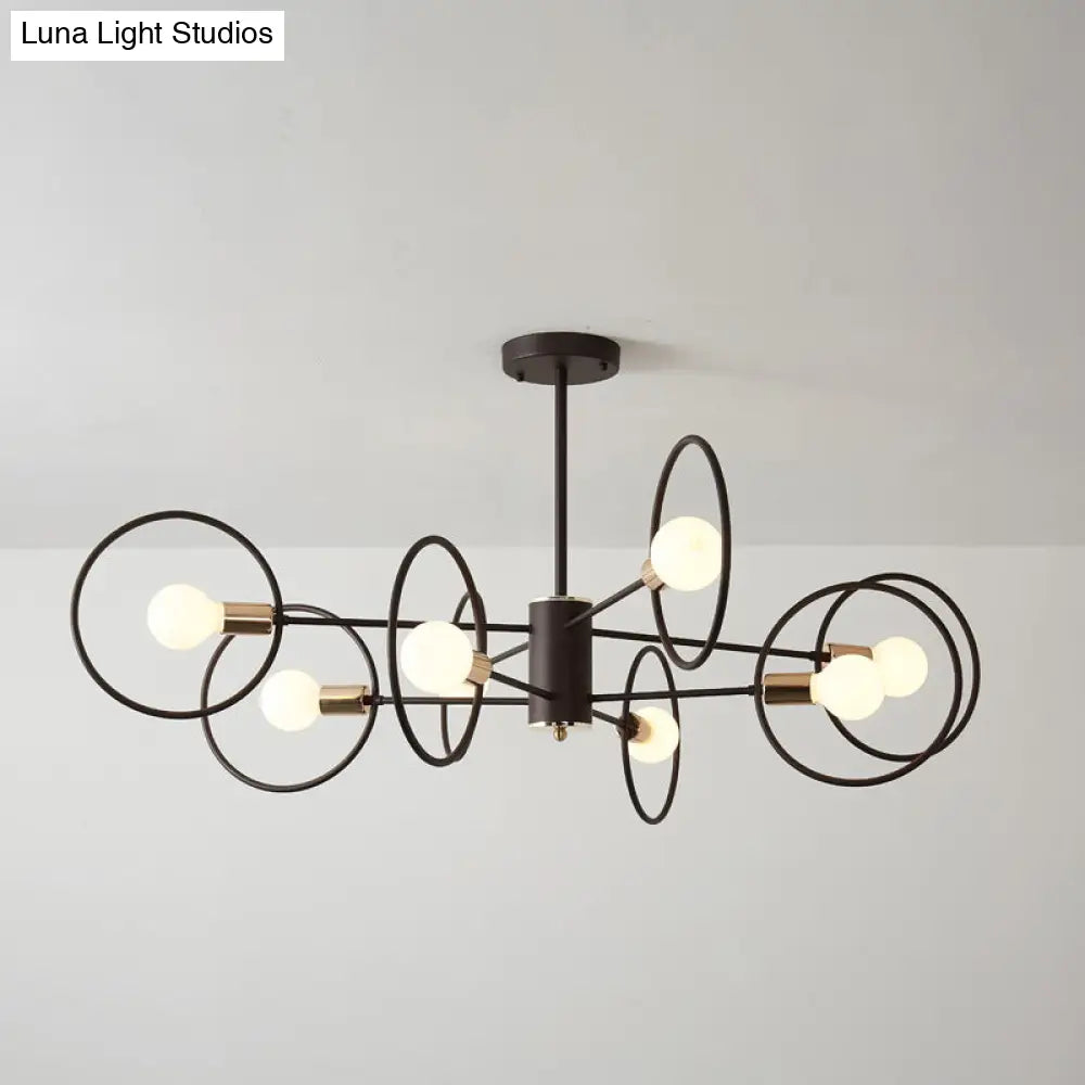 6/8/12-Head Tiered Circle Pendant Chandelier - Loft Style Coffee Iron Ceiling Light For Living Room