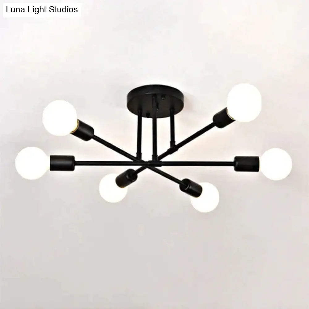 6/8 Head Led Industrial Iron Ceiling Light Living Room Lighting Nordic E27 Lamp Black 6 Heads