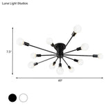 6/8 Head Retro Metal Ceiling Light Fixture - Semi Flush Mount Lighting For Bedroom In Black/White