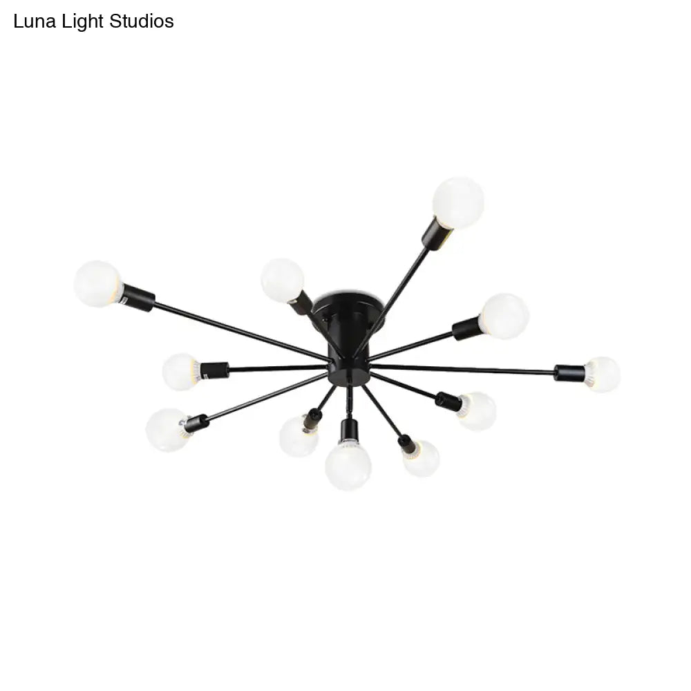 6/8 Head Retro Metal Ceiling Light Fixture - Semi Flush Mount Lighting For Bedroom In Black/White
