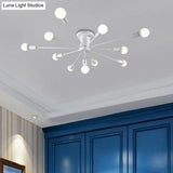 6/8 Head Retro Metal Ceiling Light Fixture - Semi Flush Mount Lighting For Bedroom In Black/White