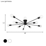 6/8 Head Retro Metal Ceiling Light Fixture - Semi Flush Mount Lighting For Bedroom In Black/White