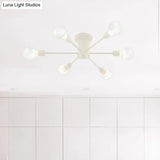 6/8 Head Retro Metal Ceiling Light Fixture - Semi Flush Mount Lighting For Bedroom In Black/White