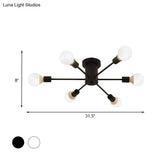6/8 Head Retro Metal Ceiling Light Fixture - Semi Flush Mount Lighting For Bedroom In Black/White