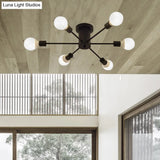 6/8 Head Retro Metal Ceiling Light Fixture - Semi Flush Mount Lighting For Bedroom In Black/White