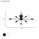 6/8 Head Retro Metal Ceiling Light Fixture - Semi Flush Mount Lighting For Bedroom In Black/White