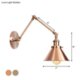 6/8 L 2-Joint Swing Arm Wall Light Industrial Lamp W/ Cone Shade - Bronze/Copper