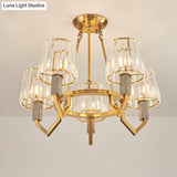 6-Light Crooked Arm Semi Flush Gold Ceiling Light With Clear Crystal Tapered Shade - Modern Design