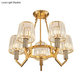 6-Light Crooked Arm Semi Flush Gold Ceiling Light With Clear Crystal Tapered Shade - Modern Design