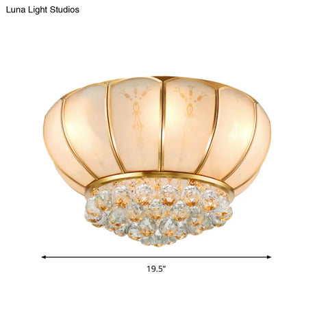 6 - Light Crystal Ball Glass Flush Ceiling Lamp - Traditional Bowl Shape White Fixture