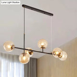 6-Light Industrial Island Pendant With Amber/Milky White/Blue Gradient Glass Shades & Adjustable
