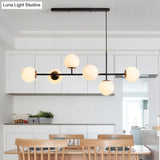 6-Light Industrial Island Pendant With Amber/Milky White/Blue Gradient Glass Shades & Adjustable