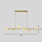 6-Light Linear Dining Room Island Pendant With Postmodern Metallic Finish And Glass Ball Shades