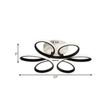 Modern Floral Led Black Flush Mount Light - 23/29.5/36 Wide Semi-Mount Ceiling Fixture