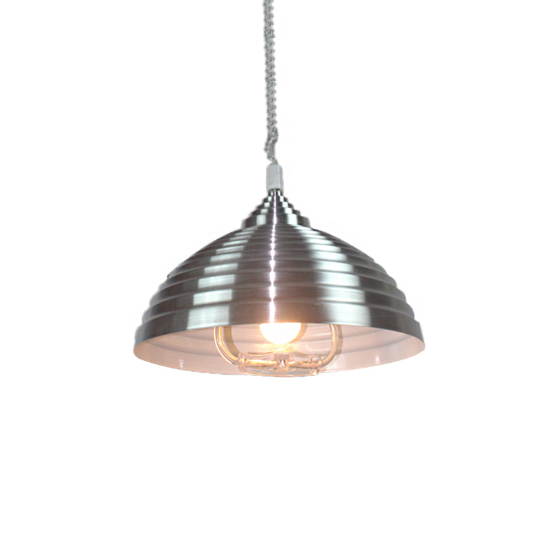 Vintage Metal Domed Pendant Light With Ribbed Design - Rose Red/Nickel Finish 1 Bulb Indoor Lighting