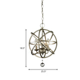 Farmhouse Orb Caged Chandelier - 3-Light Kitchen Pendant With Crystal Decoration