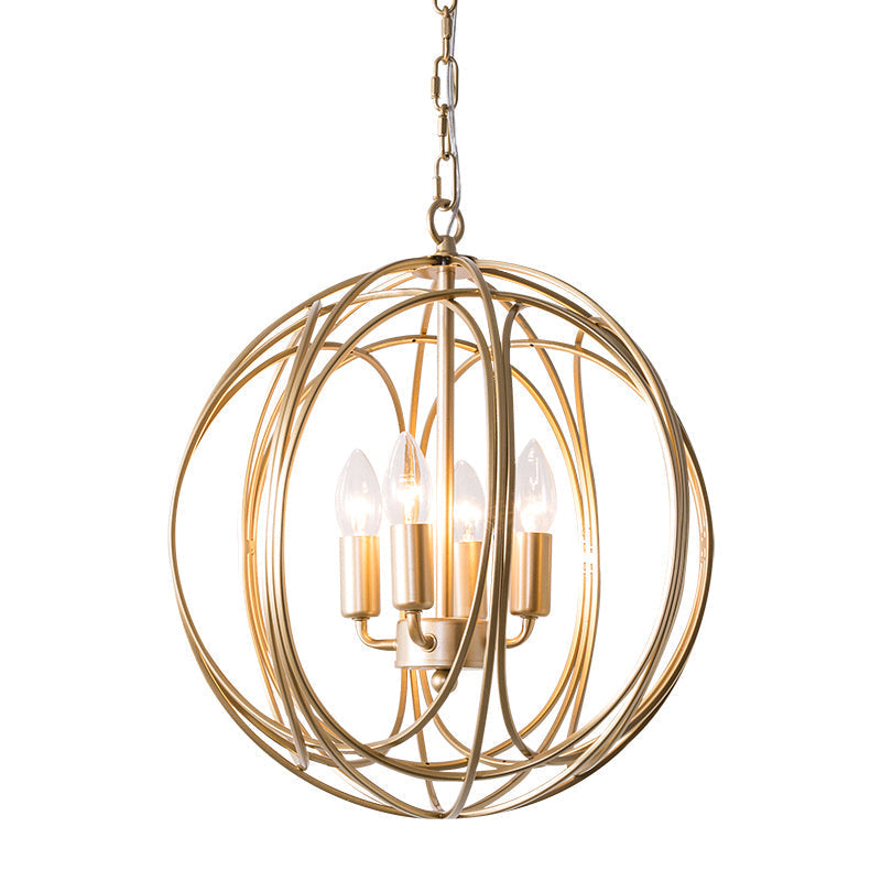 Vintage Style Metallic Orbit Chandelier - Indoor Ceiling Lamp With 3 Lights And Adjustable Chain