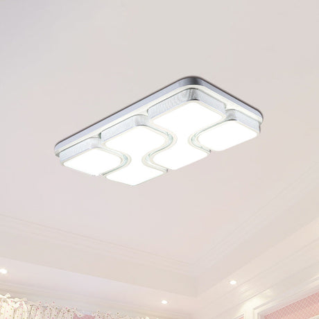 Rectangular Flush Mount Ceiling Light With Led Acrylic Fixture - Black/White Simple Design