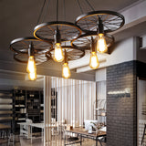 Industrial Black/Rust Metal Hanging Light With Vintage Bare Bulb Design - 3/6/8 Heads Ceiling