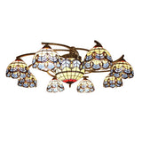 Vintage Blue Glass Tiffany Semi Flush Ceiling Light With 6/9 Baroque Design Lights - Ideal For