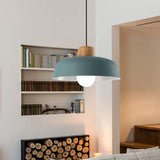 Macaron Style Hanging Pendant Light - 12’/15’ Wide Bowl Shade Metallic Finish 1 Bulb Green/Pink