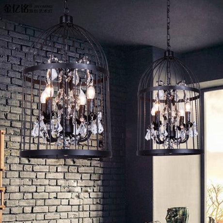 Vintage Style 4-Head Birdcage Chandelier: Black/White/Rust Iron Hanging Lamp With Candle & Crystal