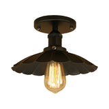 Antique-Style Scalloped Shade Semi Flush Mount Lighting - 1-Head Iron Fixture In Rust/Black For