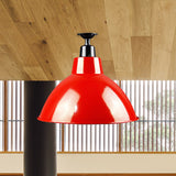 Red Metallic Ceiling Light Fixture - Vintage Dome Semi Flush Mount Ideal For Restaurants
