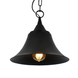 1-Head Black Iron Pendant Light With Industrial Bell Shade For Restaurant Down Lighting