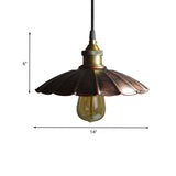 Copper Antiqued Scallop Drop Pendant Light - 1 Bulb 10/14/16.5 Wide Iron Ceiling Fixture