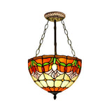 Rustic Stained Glass Chandelier - Orange Bowl Pendant Light (12/16 Width) For Foyer / 12