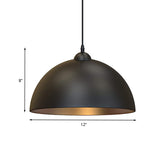 Dome Metal Pendant Light - Industrial 1-Bulb Ceiling Fixture For Dining Room In Black