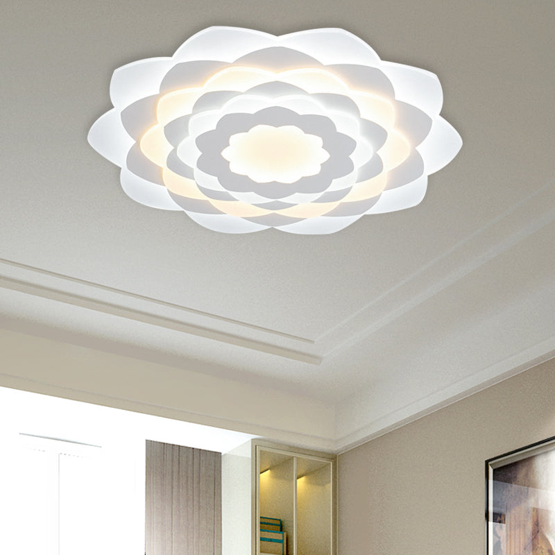 Contemporary Flower-Shaped Led Flushmount Ceiling Light For Bedroom - 16/19.5 Wide White / 16