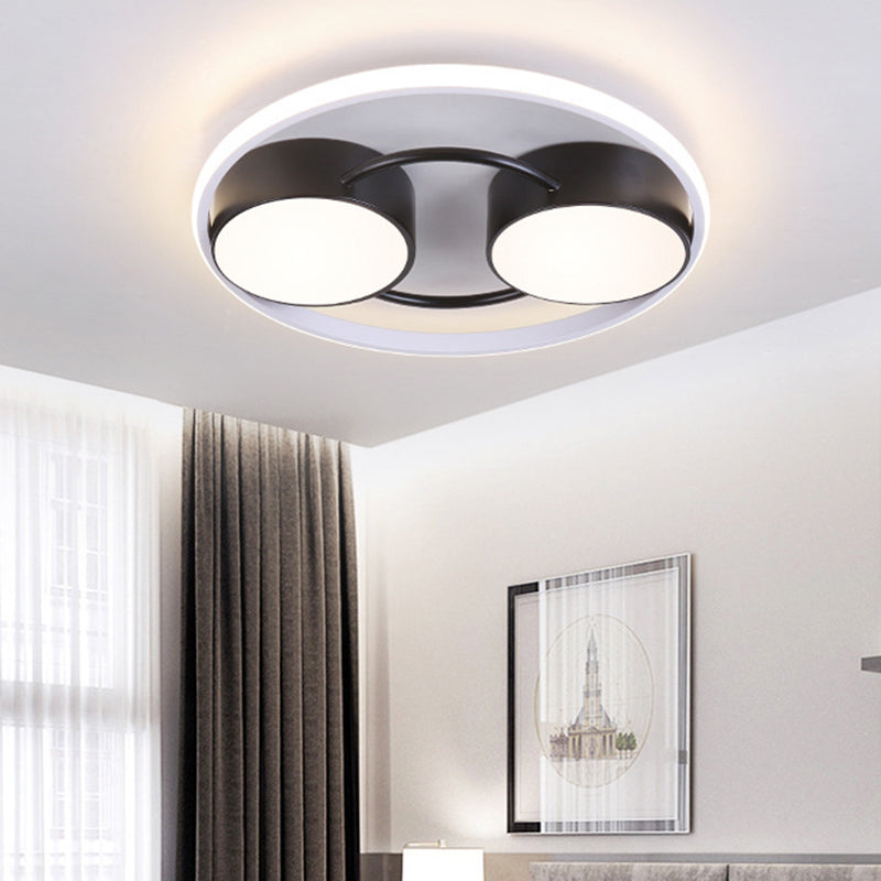 Double Drum Led Flush Ceiling Lamp: Modern Metal 18/21.5 Fixture For Bedroom In Black With