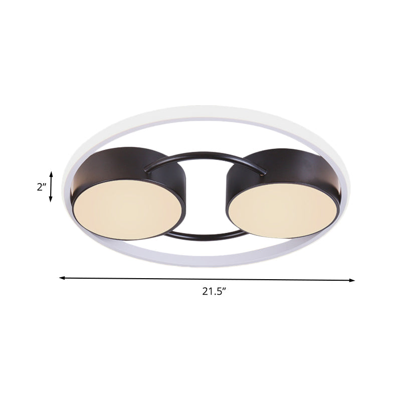 Double Drum Led Flush Ceiling Lamp: Modern Metal 18/21.5 Fixture For Bedroom In Black With