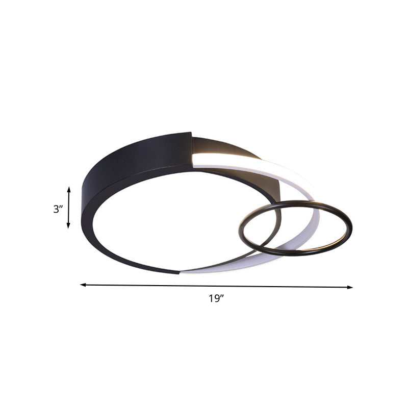 Modern Drum And Ring Metal Flush Mount Ceiling Light Fixture - 19/23 W Led Black Warm/White