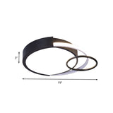 Modern Drum And Ring Metal Flush Mount Ceiling Light Fixture - 19/23 W Led Black Warm/White