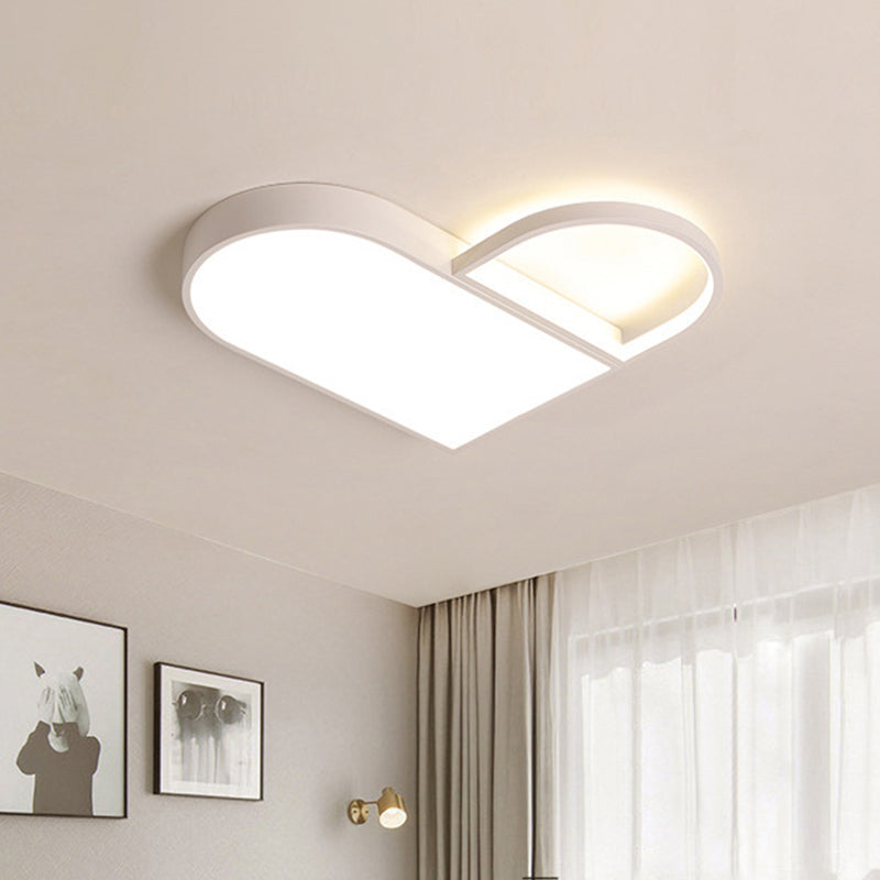 Led Bedroom Flush Mount Modern White/Black Lighting With Love Heart Metal Shade 19.5/23.5 Width
