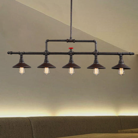 Industrial Style Pendant Lighting - 3/5 Lights Conical Rust Wrought Iron Island Light Fixture For