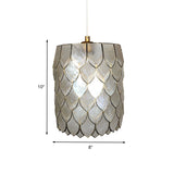 Silver Shell 1-Light Pendant Lamp With Modern Scale Design - Cylinder Hanging Light