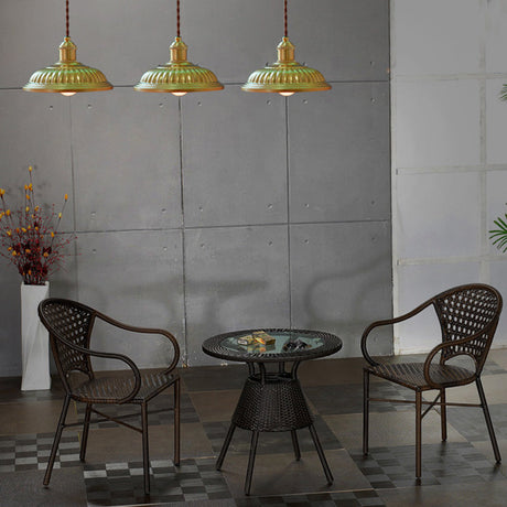 Vintage Style Brass Hanging Lamp With Ridged Bowl Shade - Metal 1 Head Pendant Light For Dining