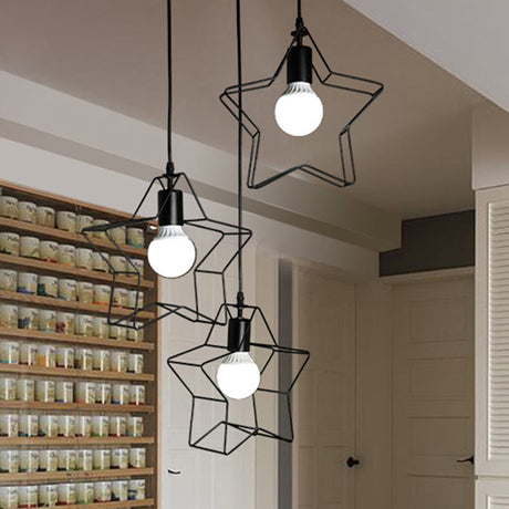 Industrial Metal Star Pendant Light With 3 Black Wire Lights - Perfect For Your Bedroom