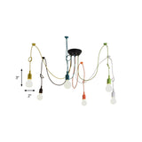 Industrial Style Swag Pendant Lighting Fixture With 6 Multi Colored Metal Lights Ideal For