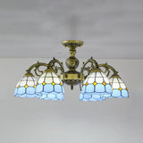 Vintage Tiffany Stained Glass Dome Semi Flush Mount Lighting In Bronze/White Finish (3/6 Lights) 6 /