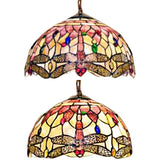 Tiffany Shell Dome Ceiling Lamp - Pink Dragonfly Pendant Light (3 Bulbs) 12/16 Wide