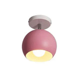 Macaron Style Ceiling Light - Rotatable Sphere Shade Metal Flush Mount For Hallway Pink