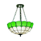 Lodge Bowl Stained Glass Semi Flush Ceiling Light With Chain - Green (2/3 Lights) / 12