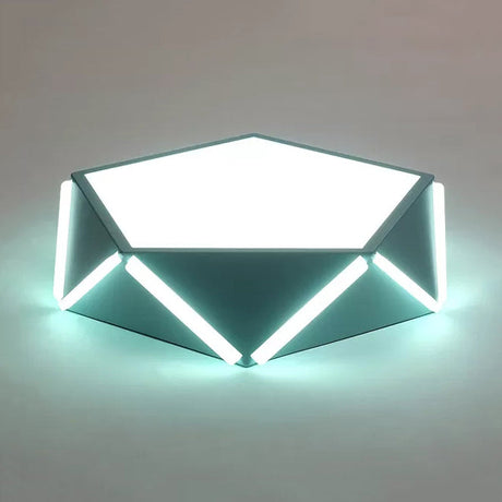 Diamond Acrylic Led Ceiling Lamp - Cafe Pentagon Macaron Style Blue / 16’ White
